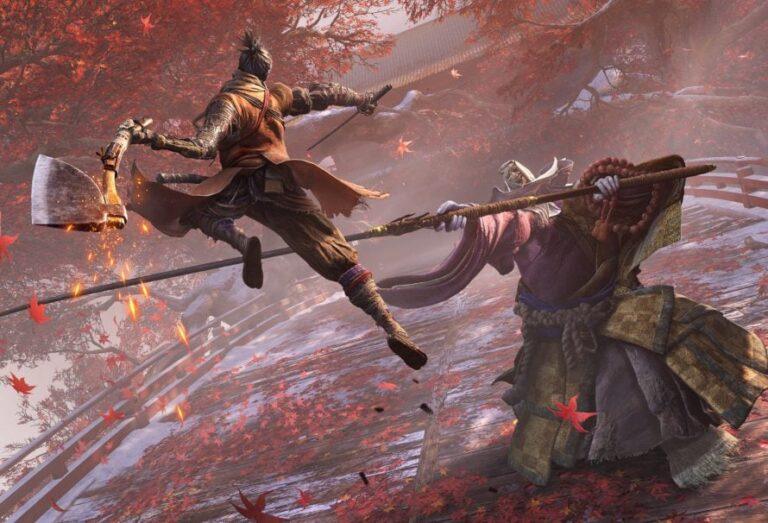 Sekiro-Shadows die Twice Promo Bild. Sekiro gegen den Korrupten Mönch